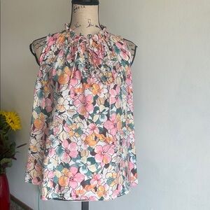 The Korner Floral Sleeveless Ruffle Collar Blouse Size Small NWT